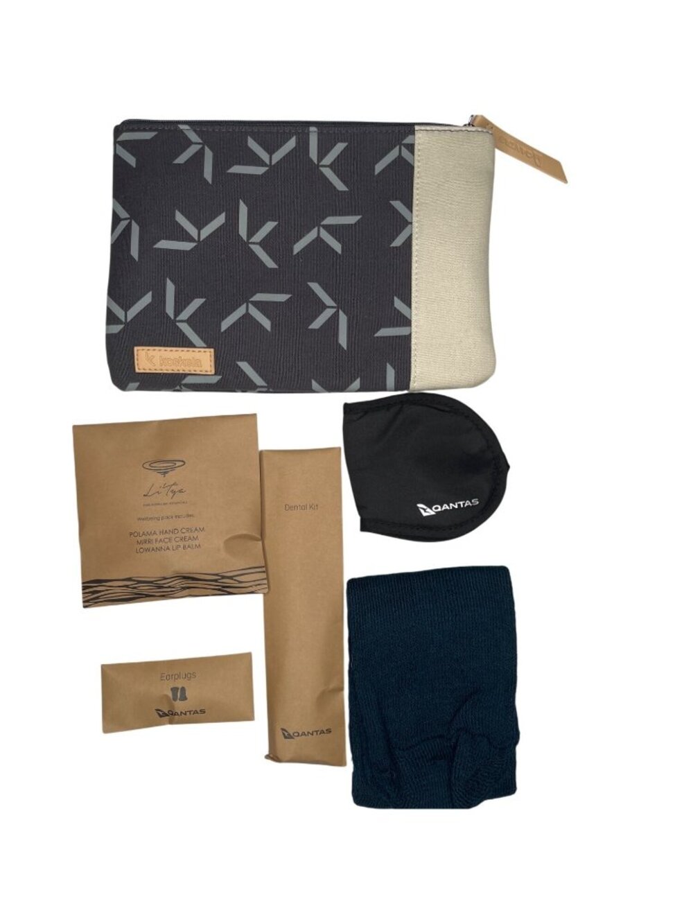Koskela Gray & Beige Travel Pouch With Qantas Accessories 8o - Picture 3 of 4